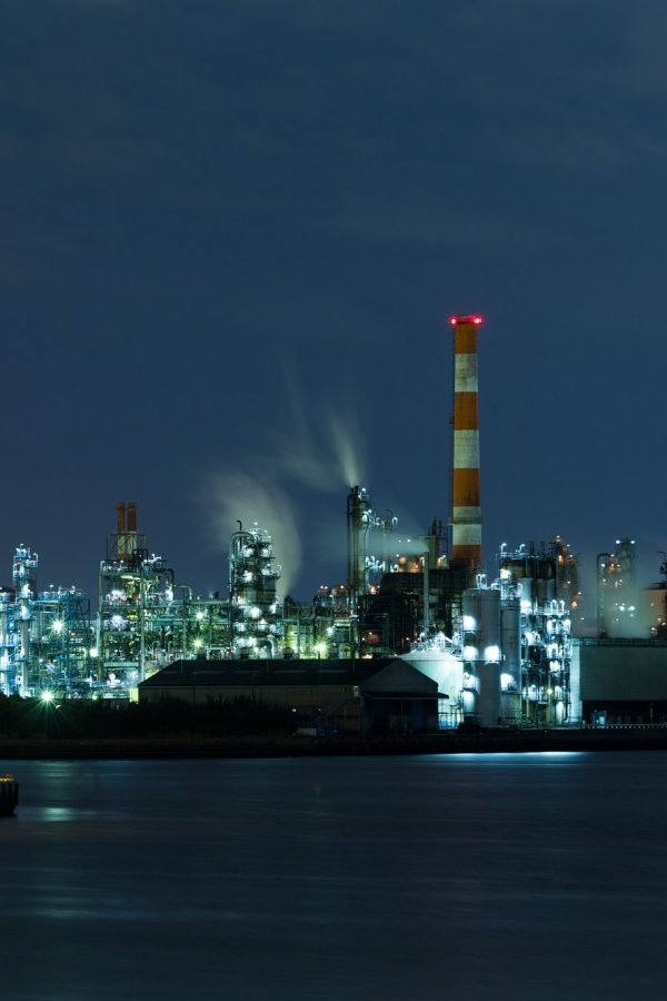 Oil and gas refinery at night